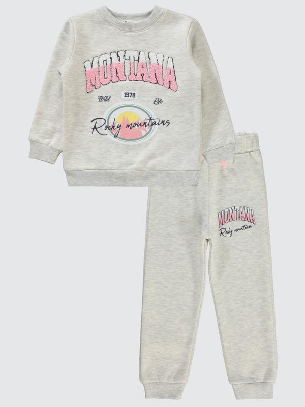 Civil Girls Montana Baskılı 2-5 Yaş Eşofman Takımı - Ekru