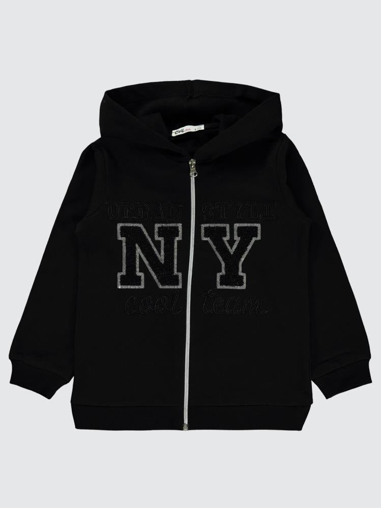 Civil Girls NY Nakışlı 6-9 Yaş Hırka - Siyah