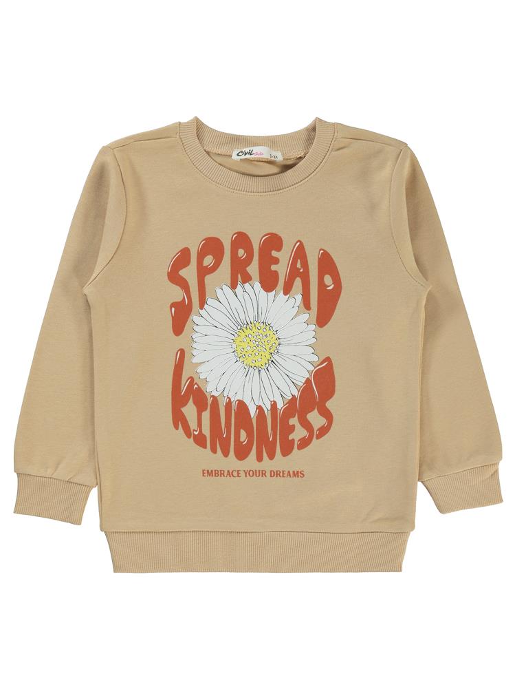Civil Girls Papatya Baskılı 2-5 Yaş Sweatshirt - Bej