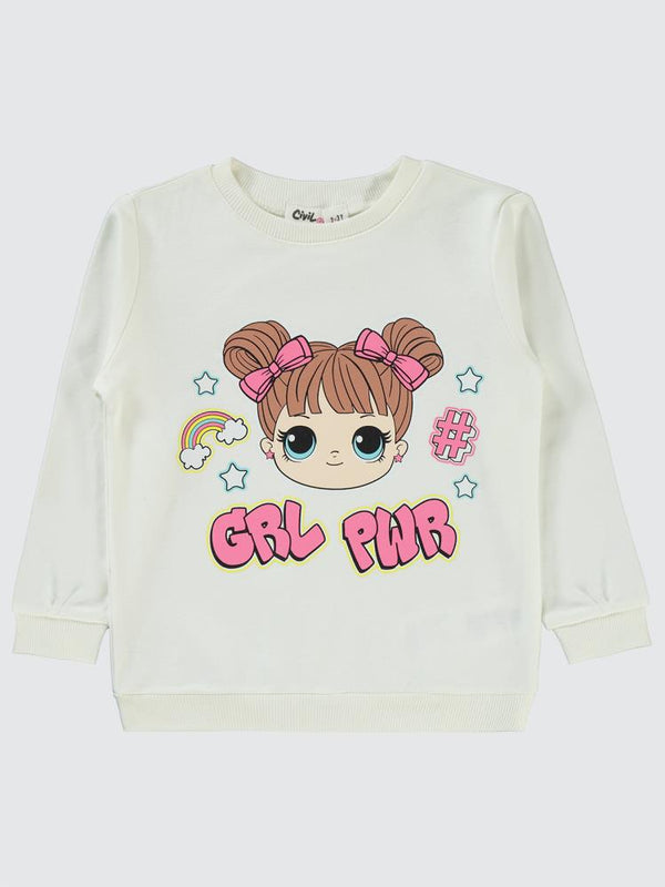 Civil Girls GRL PWR Baskılı 2-5 Yaş Sweatshirt - Ekru