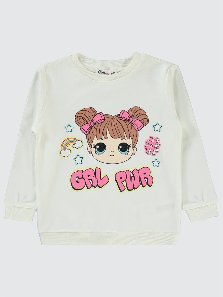 Civil Girls GRL PWR Baskılı 2-5 Yaş Sweatshirt - Ekru