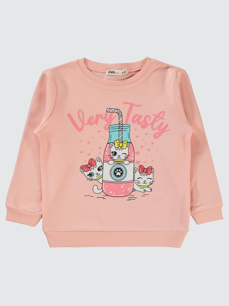 Civil Girls Very Tasty Baskılı 2-5 Yaş Sweatshirt - Pudra