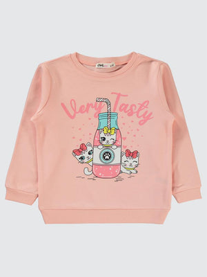Civil Girls Very Tasty Baskılı 2-5 Yaş Sweatshirt - Pudra