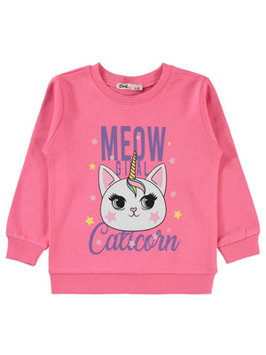 Civil Girls Caticorn Baskılı 2-5 Yaş Sweatshirt - Pembe