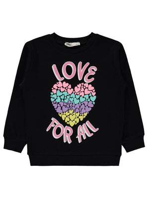 Civil Girls Love For All Baskılı 2-5 Yaş Sweatshirt - Siyah