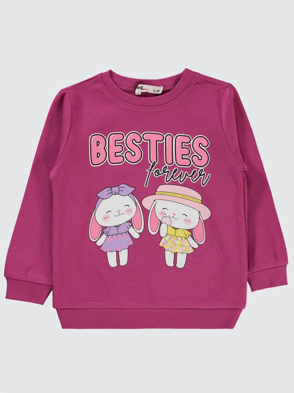 Civil Girls Tavşanlar Baskılı 2-5 Yaş Sweatshirt - Fusya