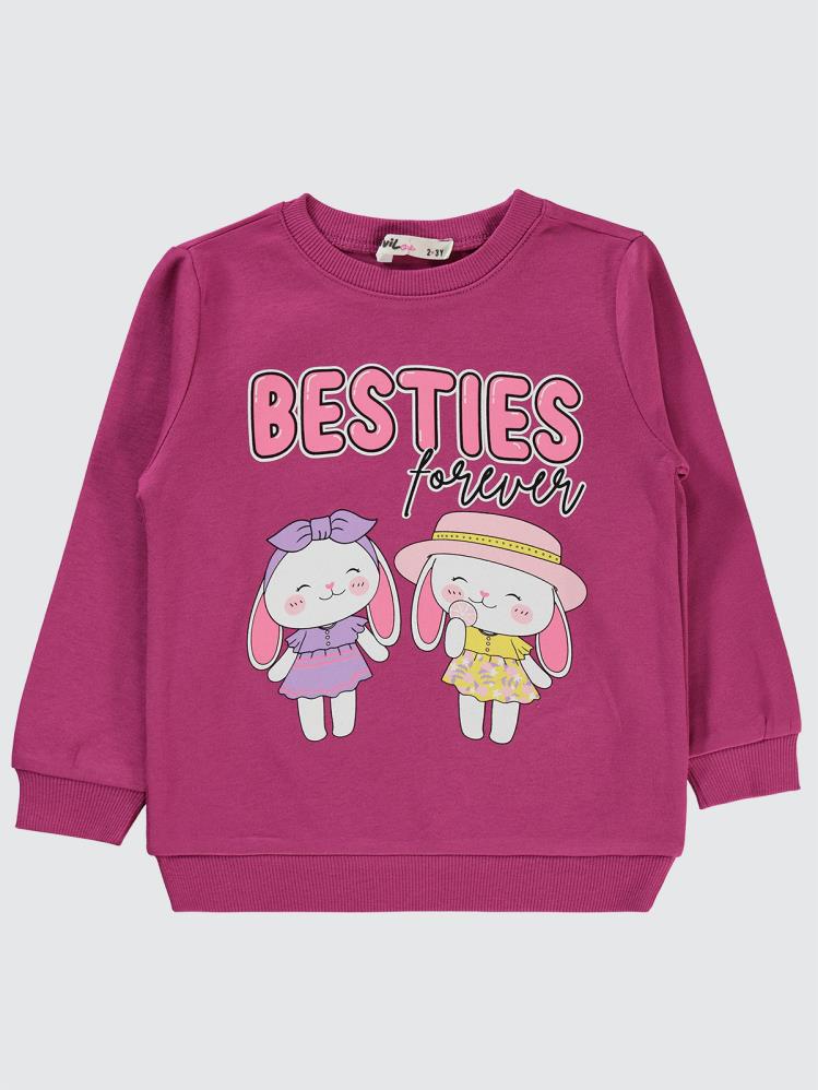 Civil Girls Tavşanlar Baskılı 2-5 Yaş Sweatshirt - Fusya