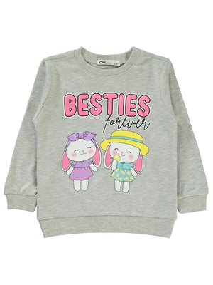 Civil Girls Tavşanlar Baskılı 2-5 Yaş Sweatshirt - Gri
