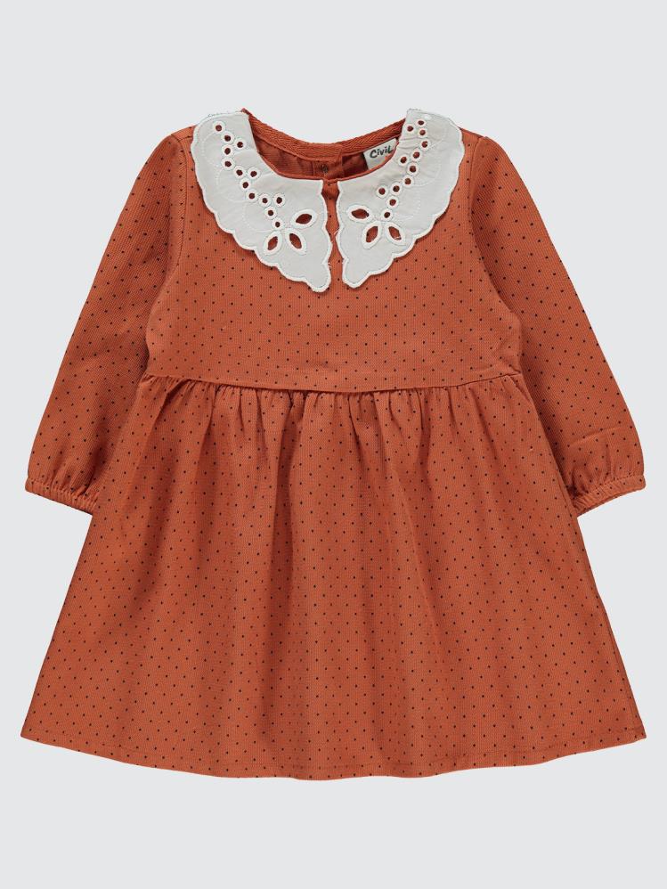 Civil Baby Puanlı Yaka Detaylı 6-18 Ay Elbise - Turuncu