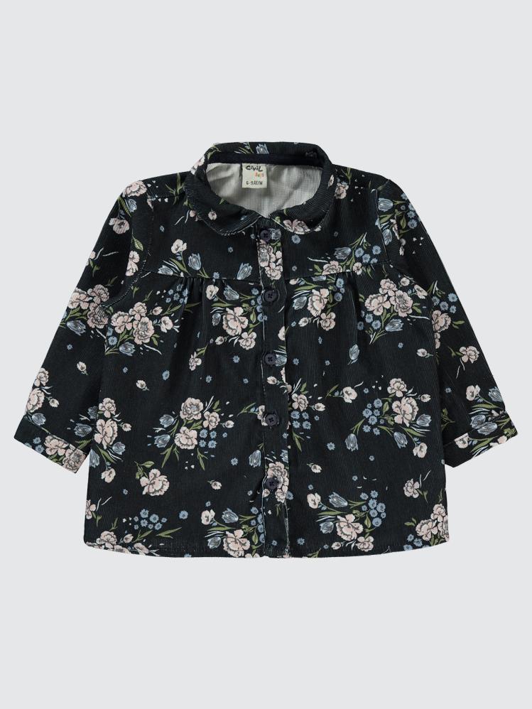 Civil Baby Çiçek Empirmeli 6-18 Ay Gömlek - Lacivert