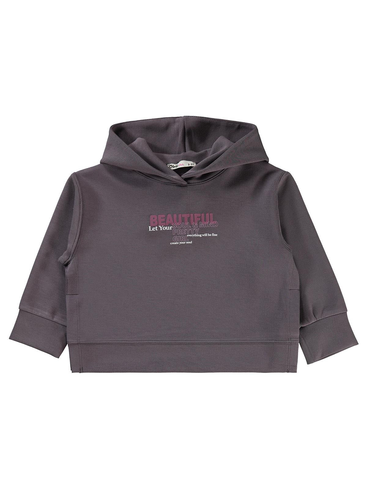 Civil Kız Çocuk Beautiful Baskılı Sweatshirt | Double Face İnterlok | Okul Kreş ve Günlük Kullanım - Gri