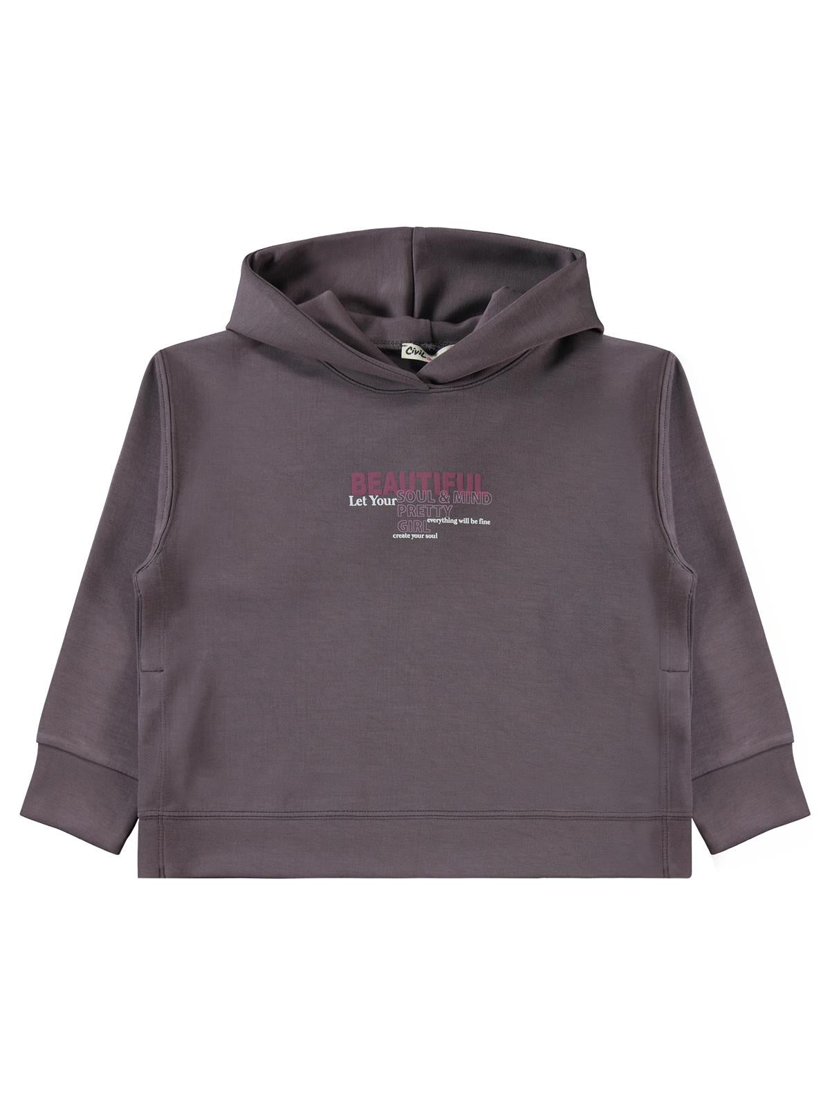 Civil Kız Çocuk Beautiful Baskılı Sweatshirt | Double Face İnterlok | Okul Kreş ve Günlük Kullanım - Gri