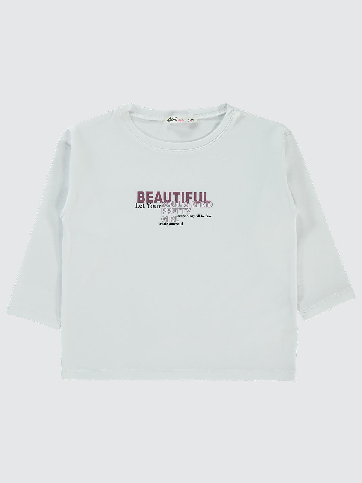 Civil Girls Beautiful Baskılı 2-5 Yaş Sweatshirt - Beyaz