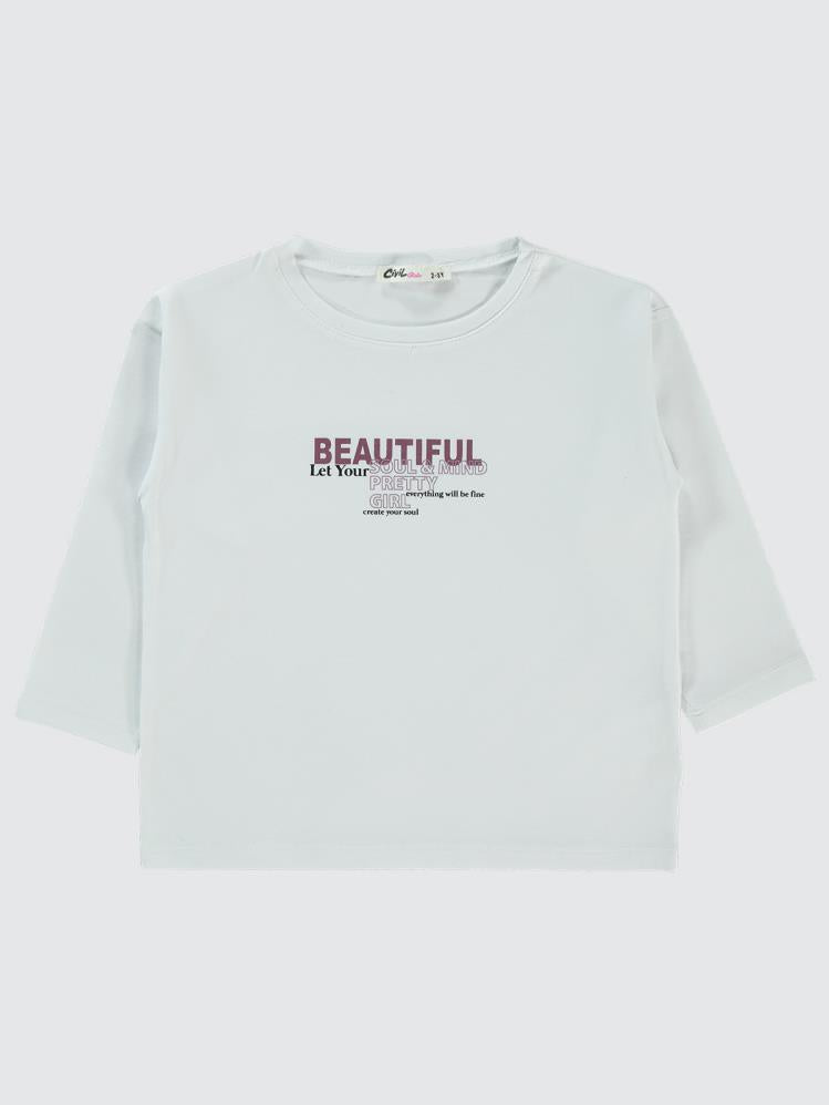 Civil Girls Beautiful Baskılı 2-5 Yaş Sweatshirt - Beyaz