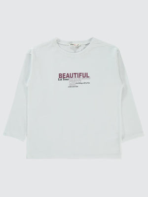 Civil Girls Beautiful Baskılı 6-9 Yaş Sweatshirt - Beyaz