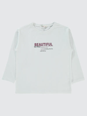 Civil Girls Beautiful Baskılı 6-9 Yaş Sweatshirt - Beyaz