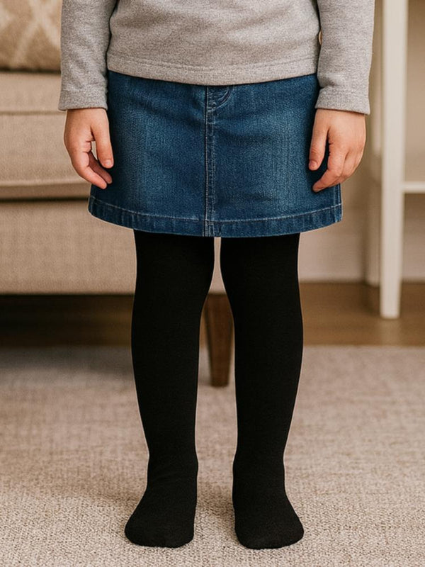 Civil Girls Düz Desenli 3-11 Yaş Çocuk Kız Külotlu Çorap - Siyah