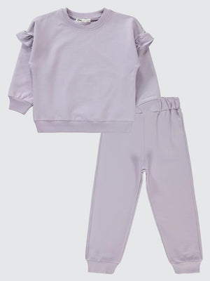 Civil Girls Kolu Fırfırlı 2-5 Yaş Eşofman Takımı - Lila