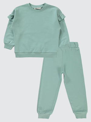 Civil Girls Kolu Fırfırlı 2-5 Yaş Eşofman Takımı - Yeşil