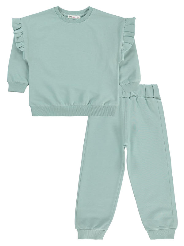 Civil Girls Kolu Fırfırlı 2-5 Yaş Eşofman Takımı - Yeşil