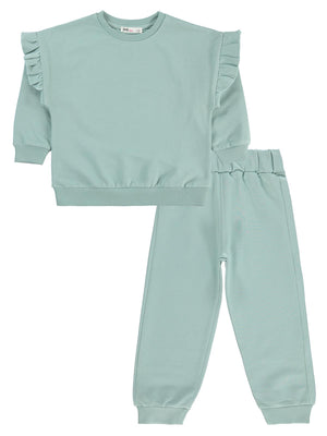 Civil Girls Kolu Fırfırlı 2-5 Yaş Eşofman Takımı - Yeşil