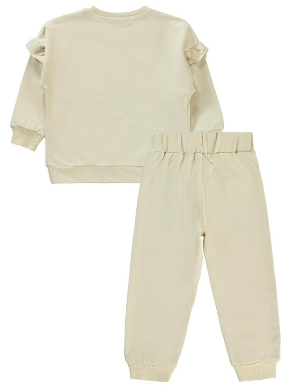 Civil Girls Kolu Fırfırlı 2-5 Yaş Eşofman Takımı - Fil Dişi