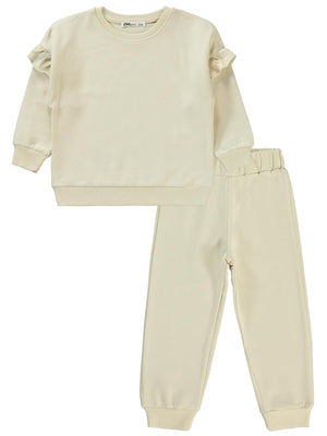 Civil Girls Kolu Fırfırlı 2-5 Yaş Eşofman Takımı - Fil Dişi