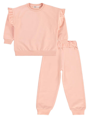 Civil Girls Kolu Fırfırlı 2-5 Yaş Eşofman Takımı - Pudra