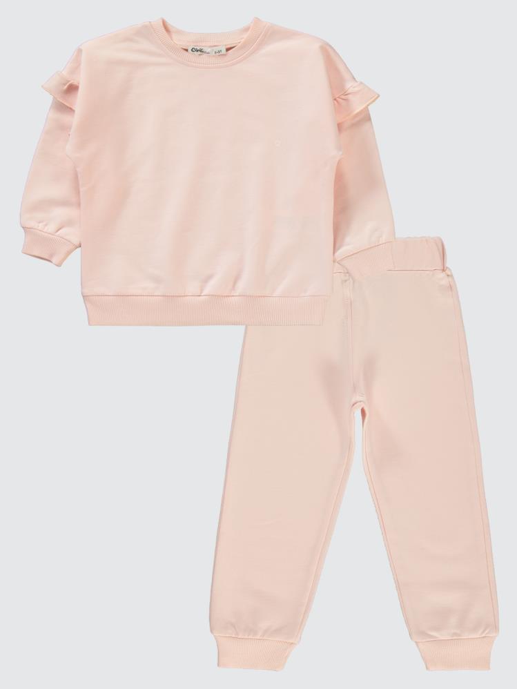Civil Girls Kolu Fırfırlı 2-5 Yaş Eşofman Takımı - Pudra