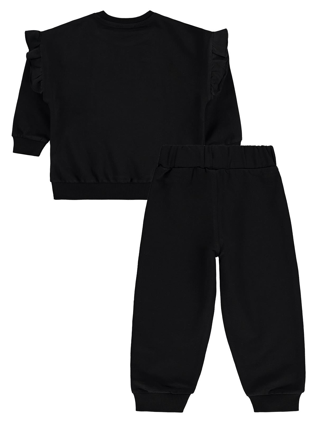 Civil Girls Kolu Fırfırlı 2-5 Yaş Eşofman Takımı - Siyah