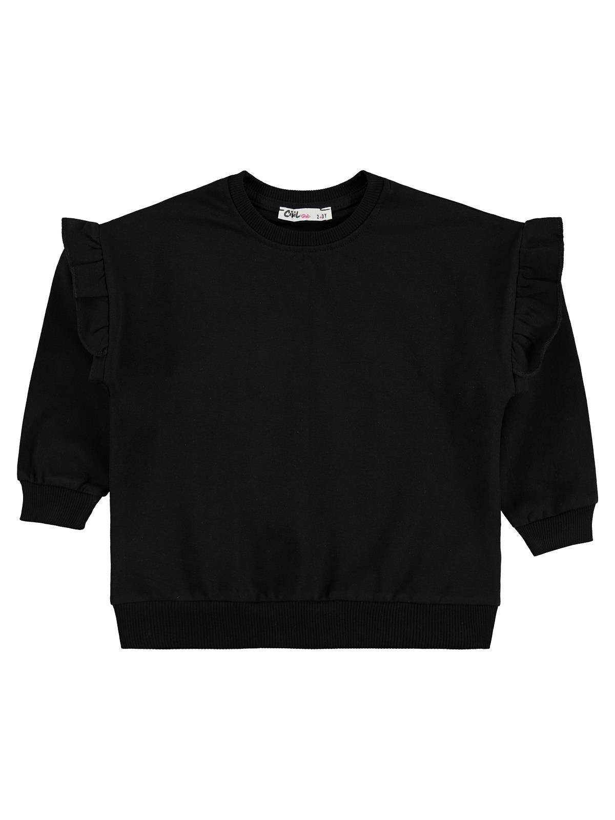 Civil Girls Kolu Fırfırlı 2-5 Yaş Eşofman Takımı - Siyah