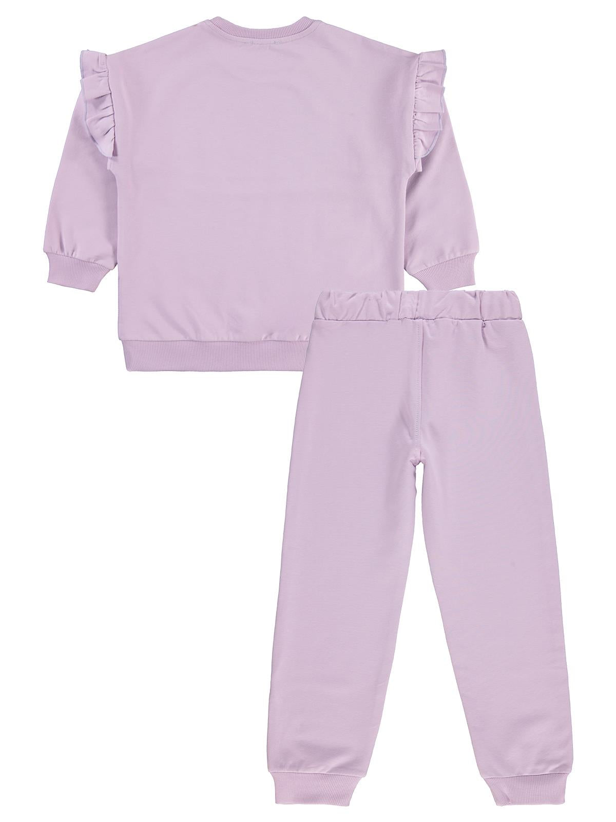 Civil Girls Kolu Fırfırlı 6-9 Yaş Eşofman Takımı - Lila