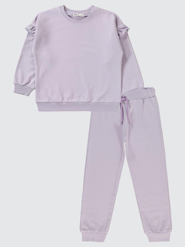 Civil Girls Kolu Fırfırlı 10-13 Yaş Eşofman Takımı - Lila