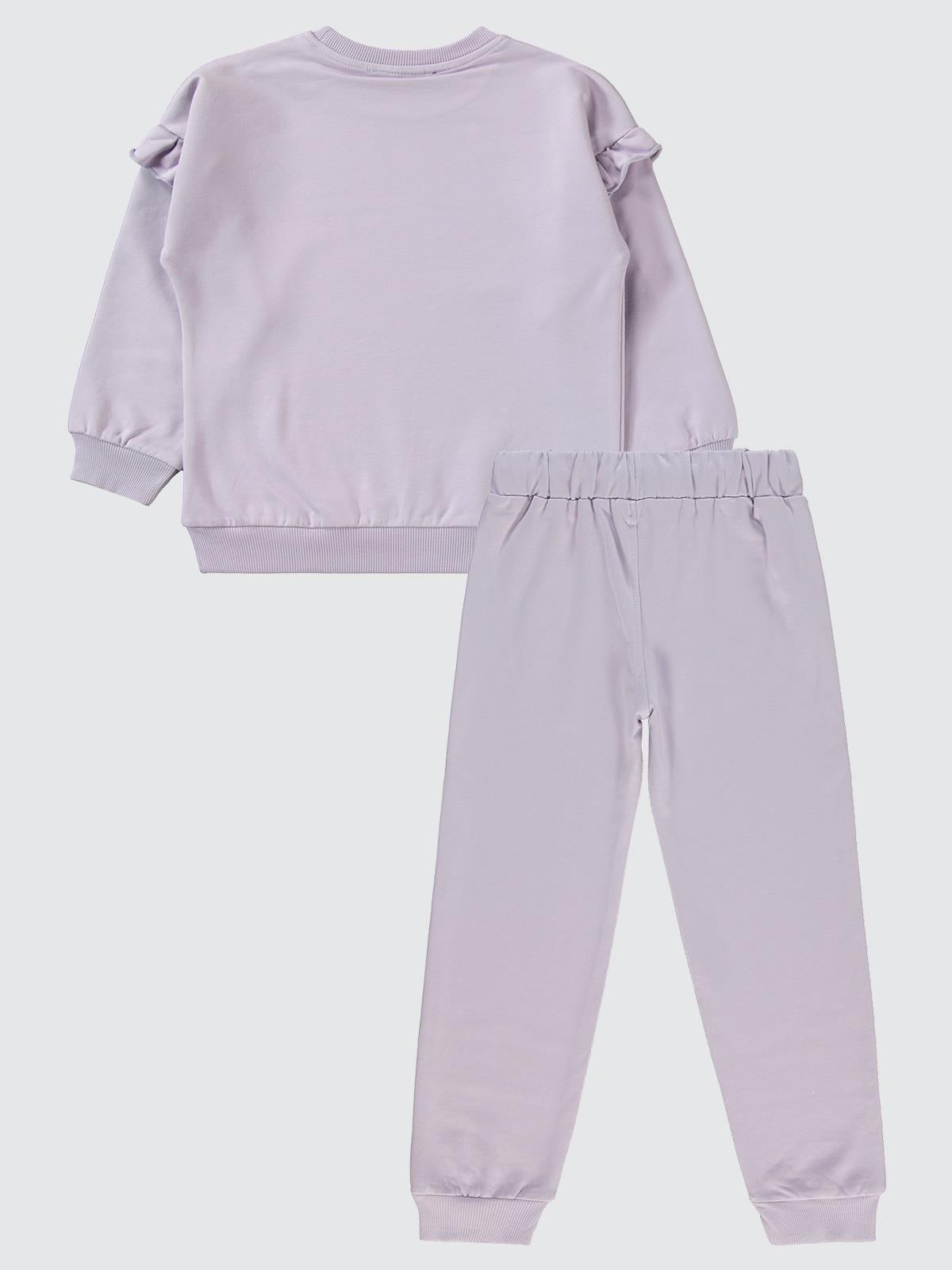 Civil Girls Kolu Fırfırlı 6-9 Yaş Eşofman Takımı - Lila