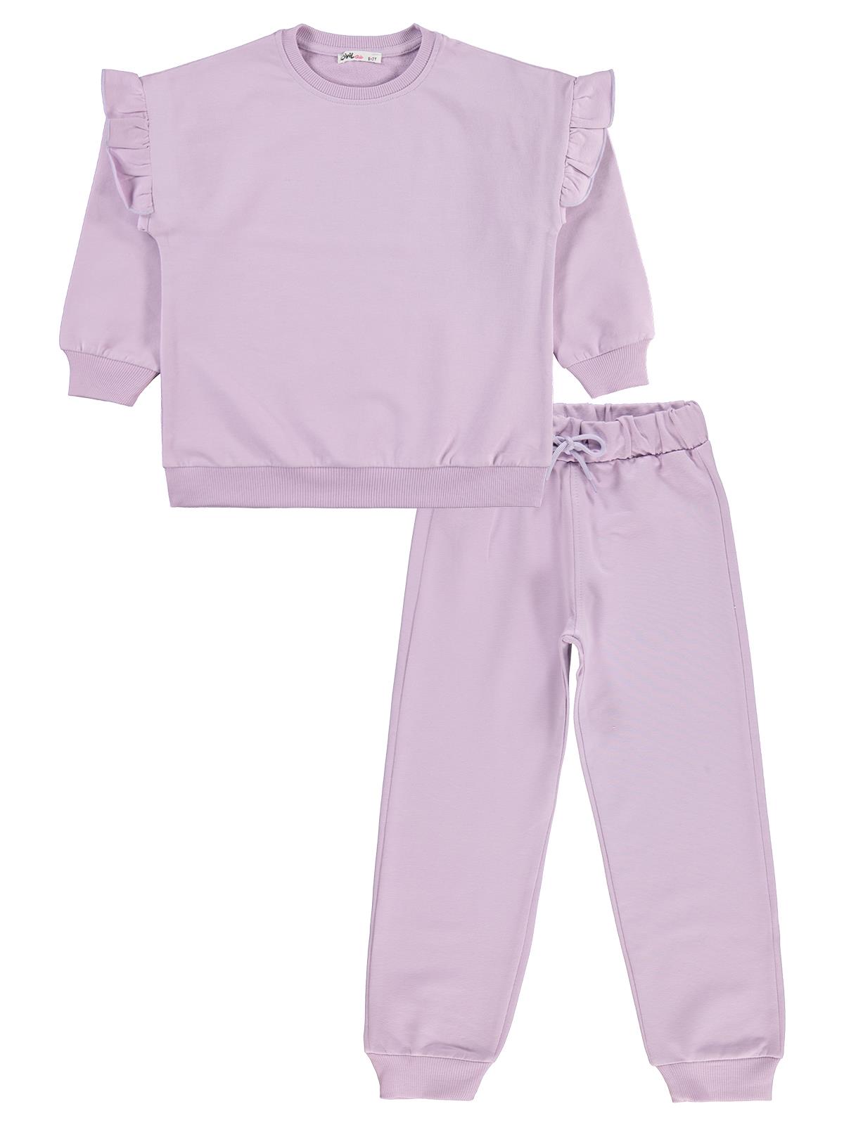 Civil Girls Kolu Fırfırlı 6-9 Yaş Eşofman Takımı - Lila