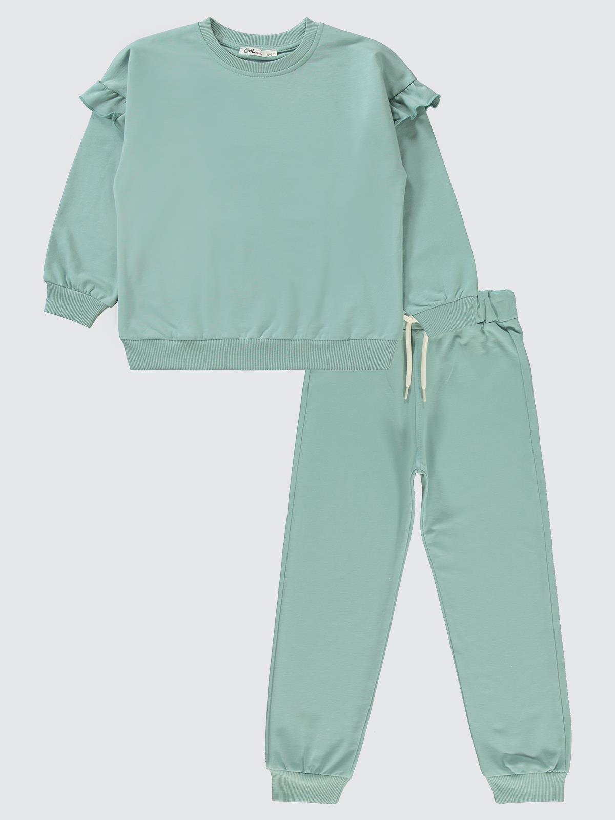 Civil Girls Kolu Fırfırlı 6-9 Yaş Eşofman Takımı - Yeşil