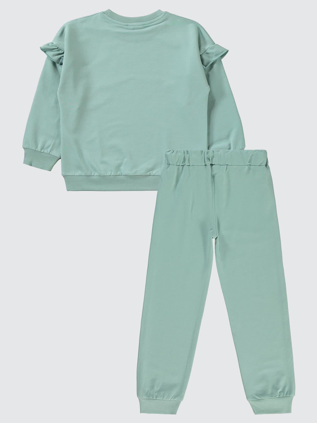 Civil Girls Kolu Fırfırlı 6-9 Yaş Eşofman Takımı - Yeşil