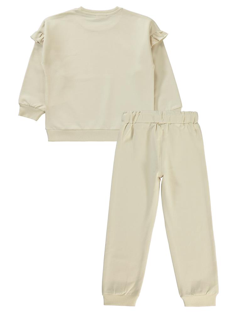 Civil Girls Kolu Fırfırlı 6-9 Yaş Eşofman Takımı - Fil Dişi