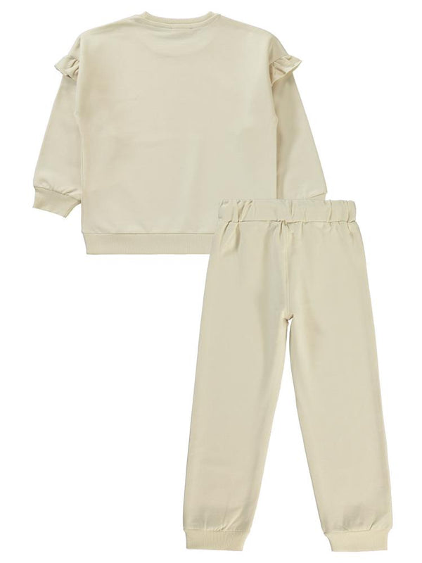 Civil Girls Kolu Fırfırlı 6-9 Yaş Eşofman Takımı - Fil Dişi