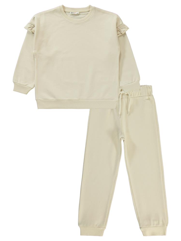 Civil Girls Kolu Fırfırlı 6-9 Yaş Eşofman Takımı - Fil Dişi