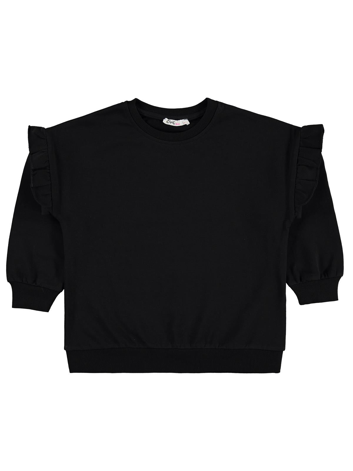 Civil Girls Kolu Fırfırlı 6-9 Yaş Eşofman Takımı - Siyah