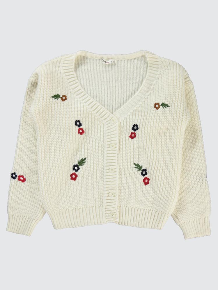 Civil Girls Çiçek Nakışlı 10-13 Yaş Hırka - Ekru