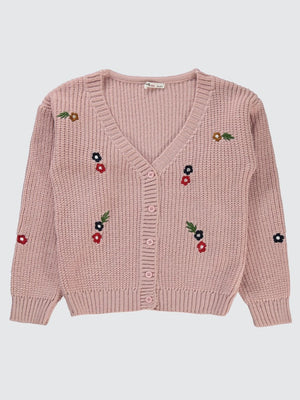 Civil Girls Çiçek Nakışlı 10-13 Yaş Hırka - Pembe