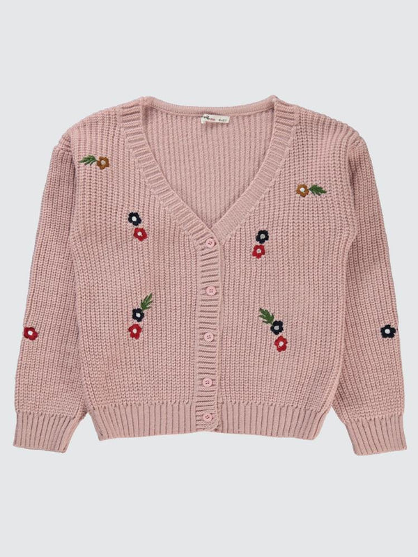 Civil Girls Çiçek Nakışlı 10-13 Yaş Hırka - Pembe