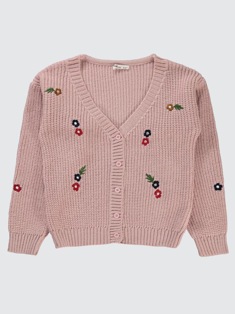 Civil Girls Çiçek Nakışlı 10-13 Yaş Hırka - Pembe