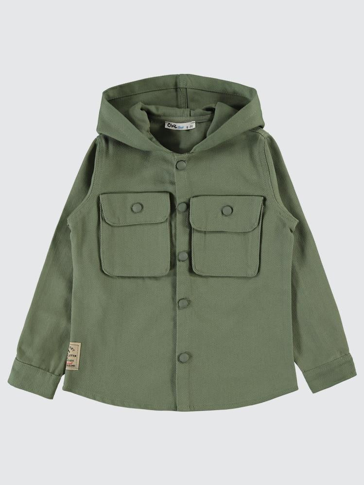 Civil Boys Çift Çepli Armalı Kapşonlu 10-13 Yaş Gömlek - Yeşil