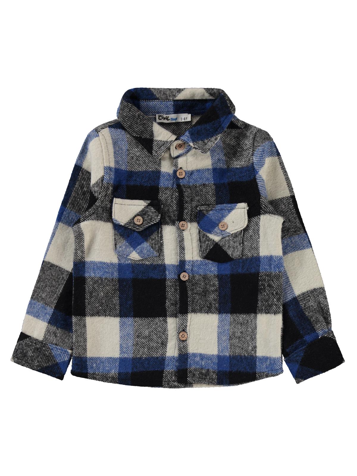 Civil Boys Çift Cepli Ekoseli 2-5 Yaş Gömlek - Mavi