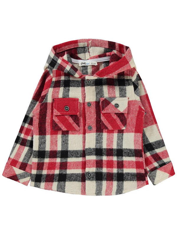 Civil Boys Kapşonlu Ekoseli 2-5 Yaş Gömlek - Kırmızı