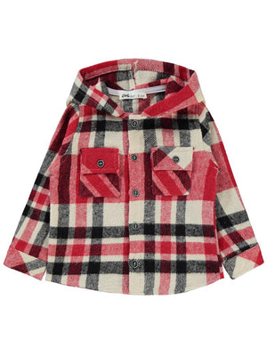 Civil Boys Kapşonlu Ekoseli 2-5 Yaş Gömlek - Kırmızı