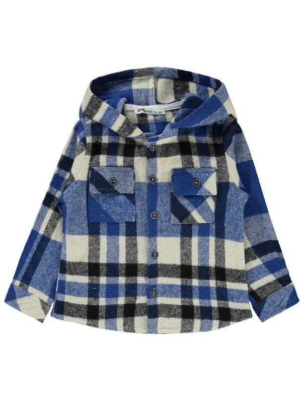 Civil Boys Kapşonlu Ekoseli 2-5 Yaş Gömlek - Mavi